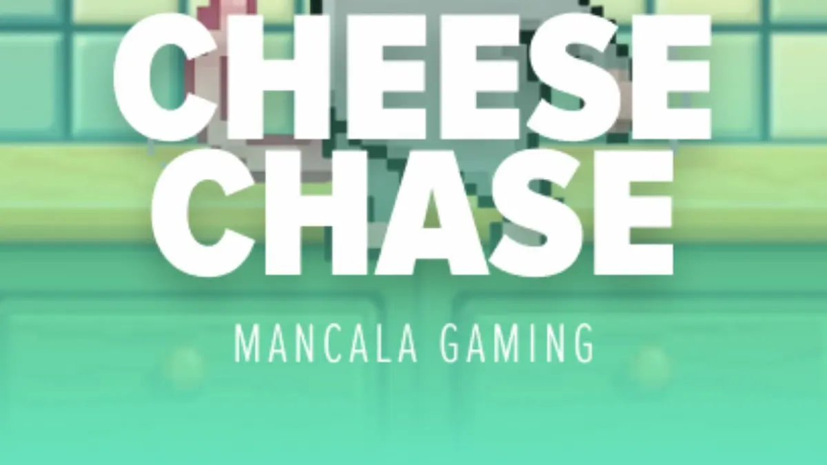 Tampilan visual retro 8-bit dari permainan slot Cheese Chase dengan karakter tikus kecil.